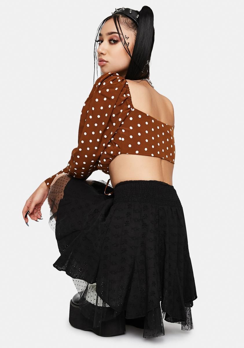 Coffee Cream Polka Dot Micro Crop Top sold by Dolls Kill product image thumbnail 4