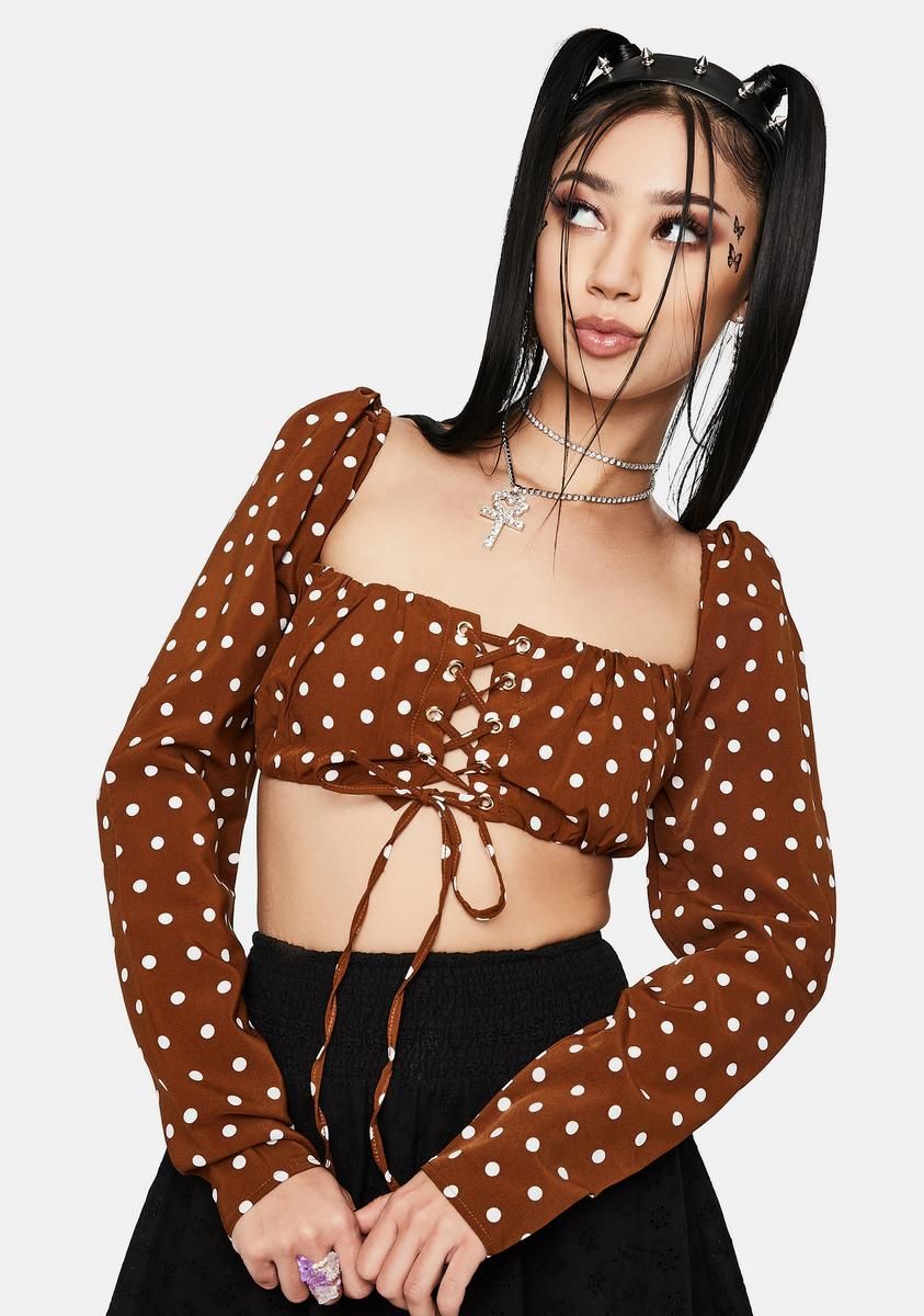 Coffee Cream Polka Dot Micro Crop Top sold by Dolls Kill