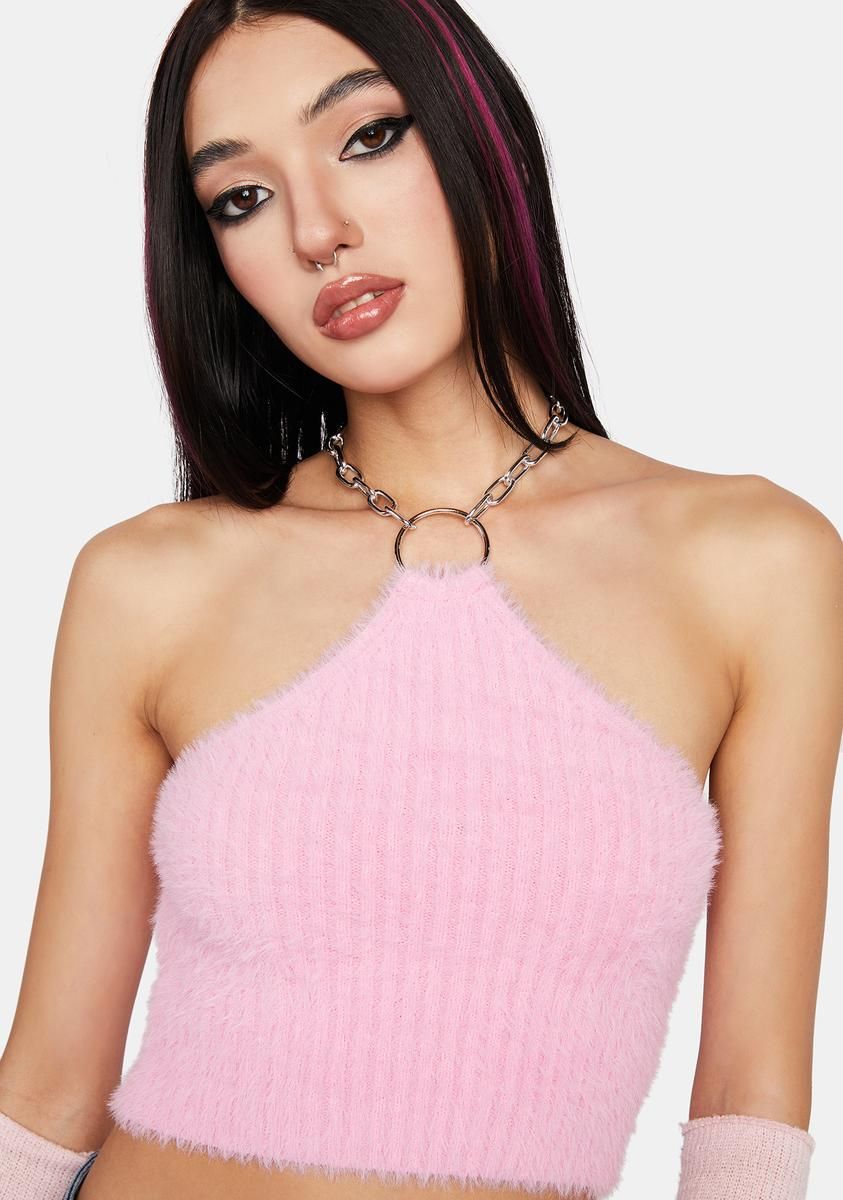 Pink Fuzzy Halter Top sold by Dolls Kill