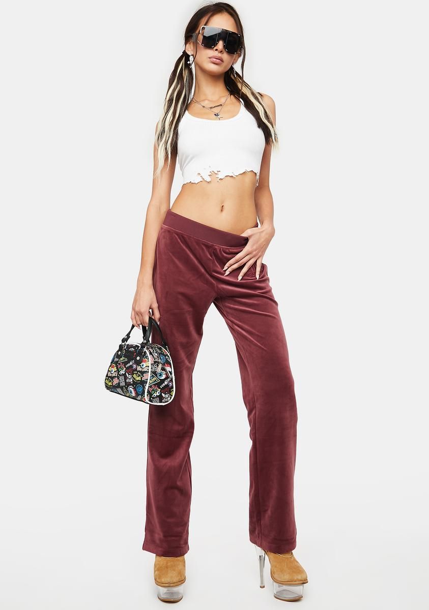 Wine Classic Velour Track Pants sold by Dolls Kill product image thumbnail 4