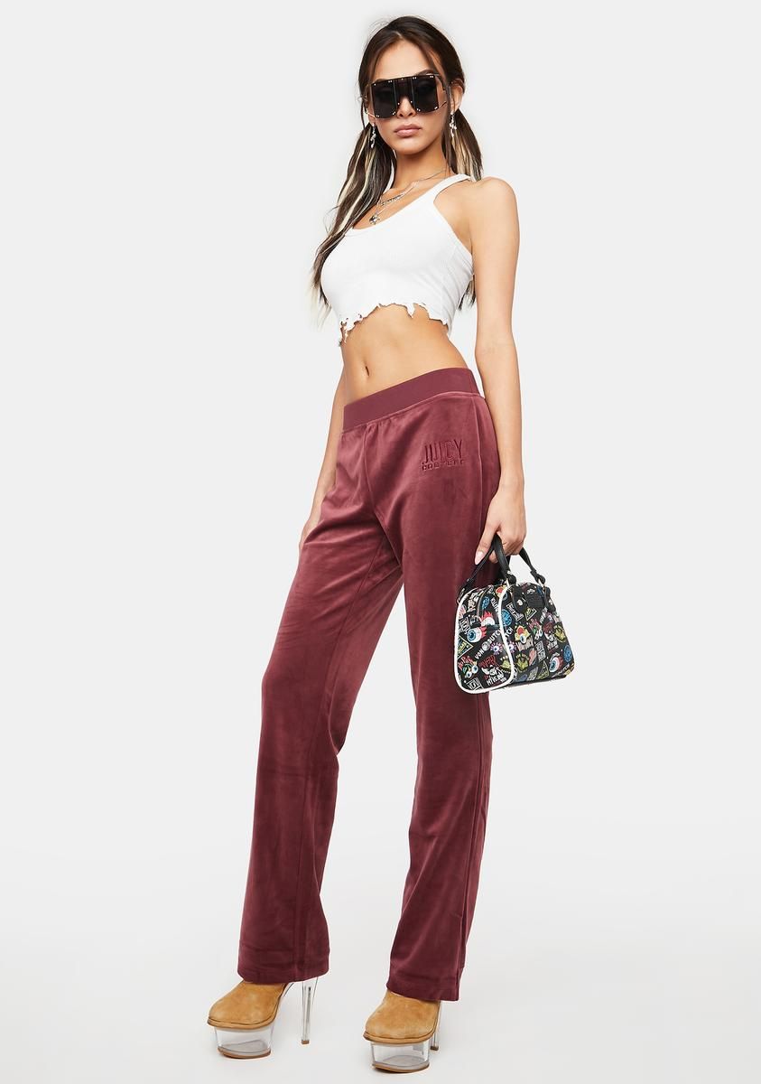 Wine Classic Velour Track Pants sold by Dolls Kill product image thumbnail 3