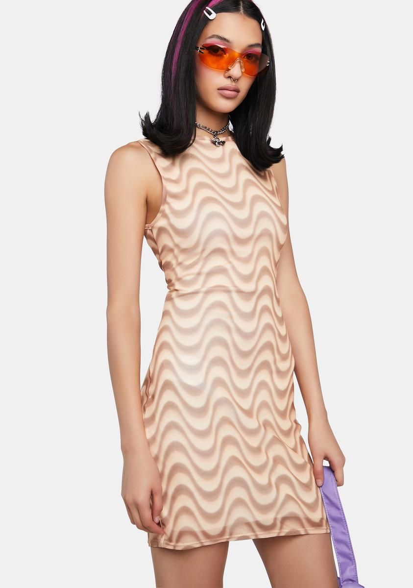 Brown Wave Print Mesh Backless Dress sold by Dolls Kill product image thumbnail 4