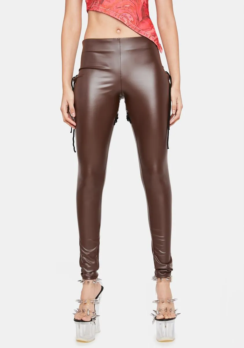 Cocoa What You Bargained For Lace Up Leggings sold by Dolls Kill