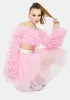 Pink Tulle Long Sleeve Ruffle Crop Top sold by Dolls Kill