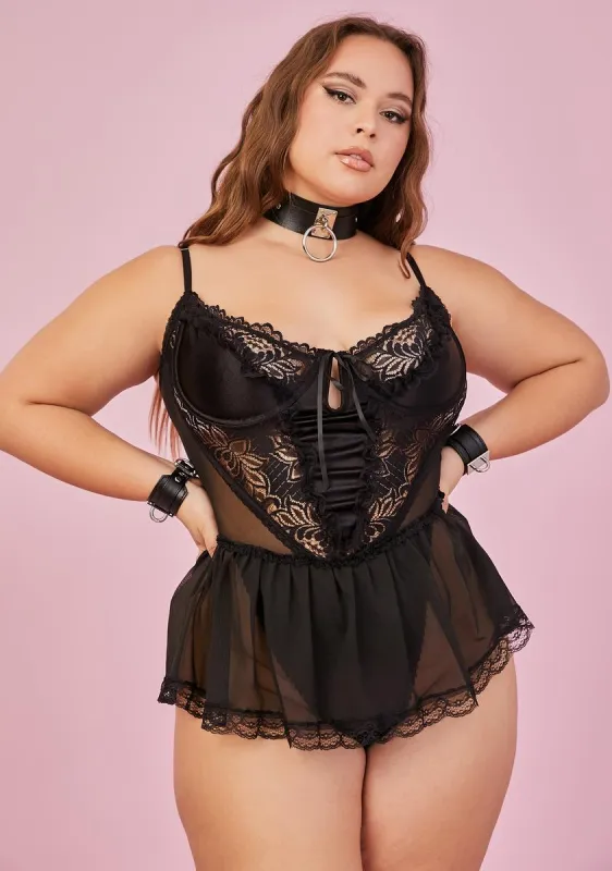 Lux Noir Spoiled But Not Rotten Lace Teddy sold by Dolls Kill