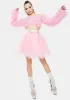 Pink Tulle Long Sleeve Ruffle Crop Top sold by Dolls Kill