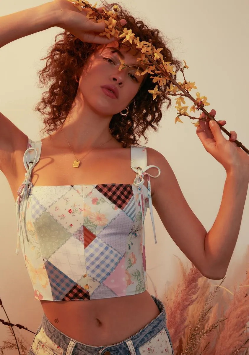 Stitched With Love Patchwork Crop Top sold by Dolls Kill