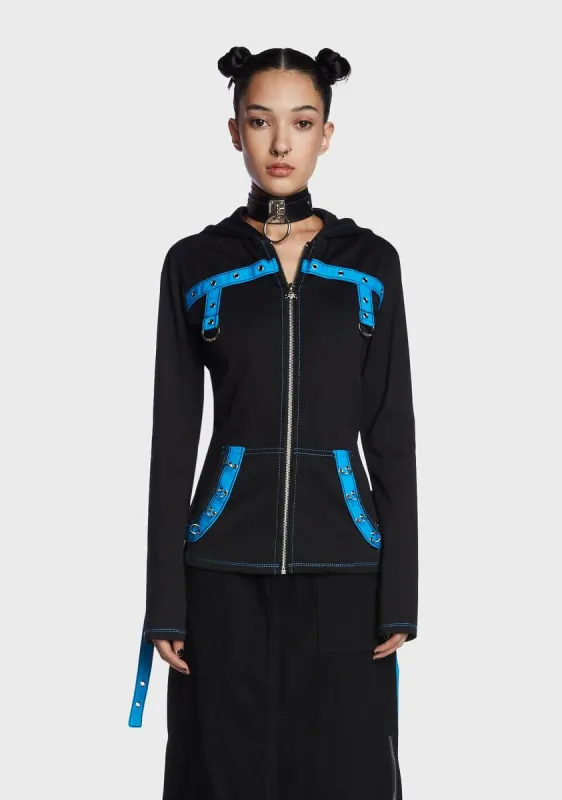 Black/Blue Multi Eyelet Hoodie sold by Dolls Kill
