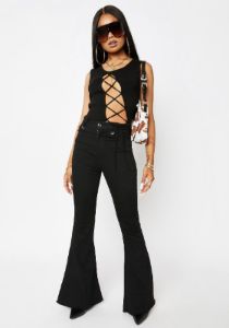 Midnight Catty Ties Lace Up Crop Top sold by Dolls Kill