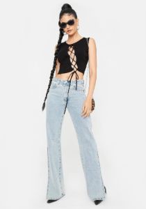 Midnight Catty Ties Lace Up Crop Top sold by Dolls Kill