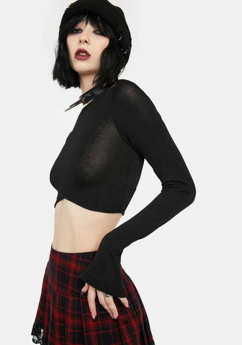 Black Mesh Long Sleeve Crop Top sold by Dolls Kill product image thumbnail 2