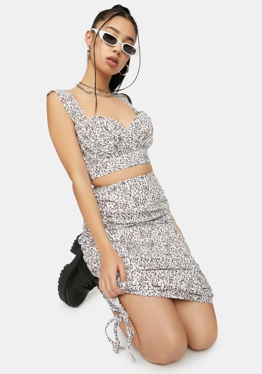 Ivory Take A Picture Floral Ruched Skirt Set sold by Dolls Kill