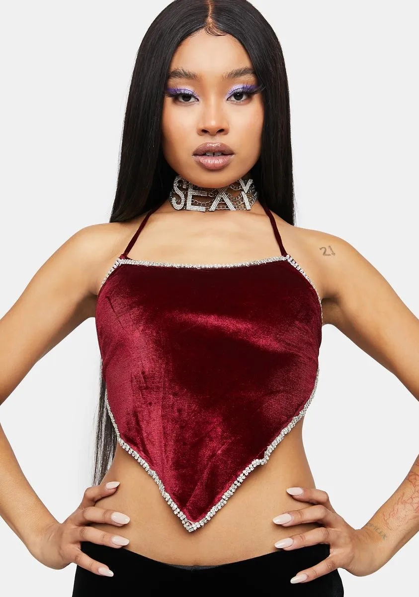 Cherry Stay Awhile Velvet Scarf Top sold by Dolls Kill