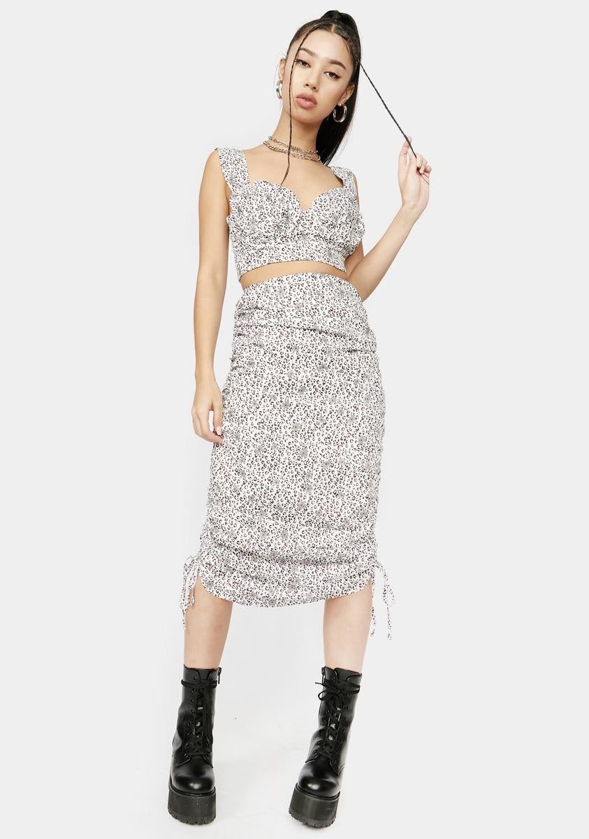 Ivory Take A Picture Floral Ruched Skirt Set sold by Dolls Kill product image thumbnail 2