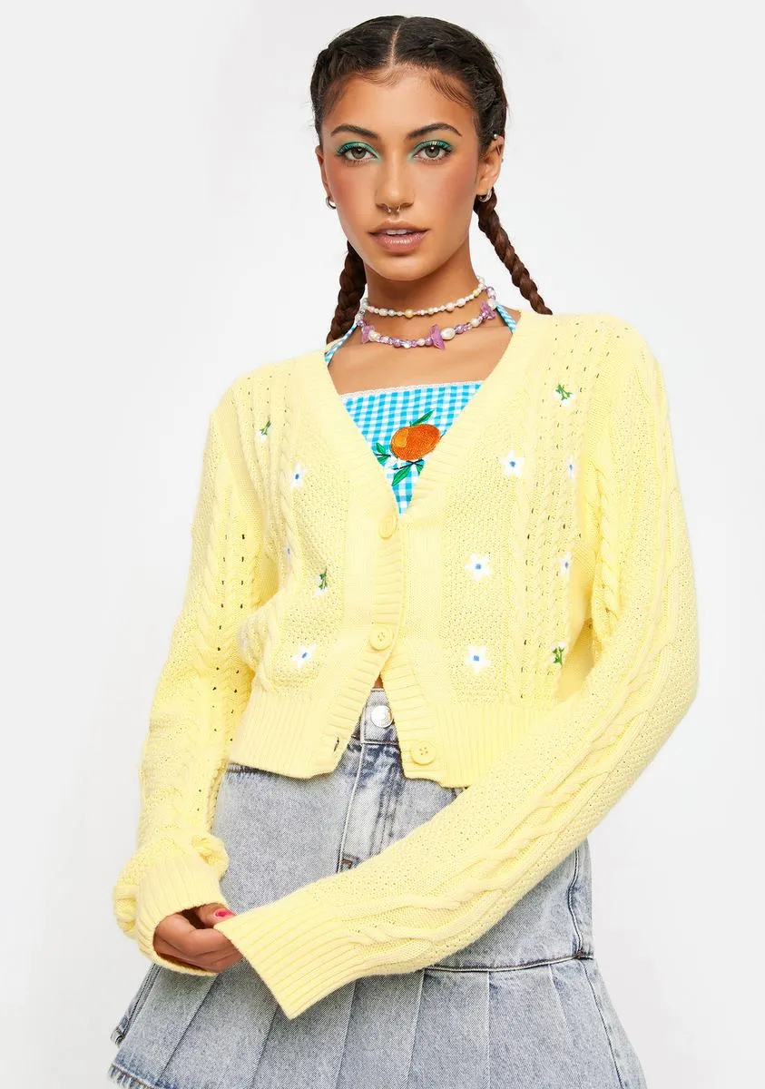Yellow Cable Knit Cardigan sold by Dolls Kill