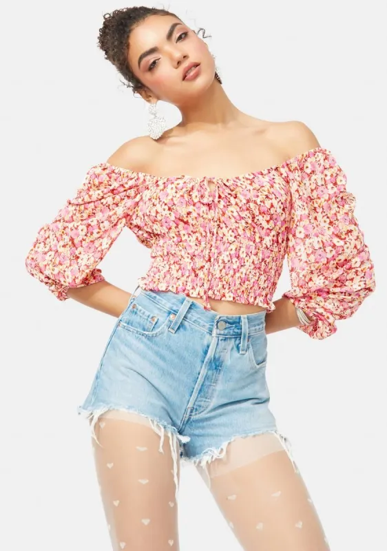 Poppin Poppy Floral Smocked Crop Top sold by Dolls Kill