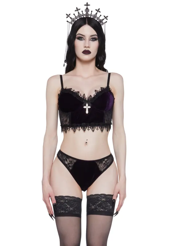 Morphine Eyes Velvet Bra - Purple sold by Dolls Kill