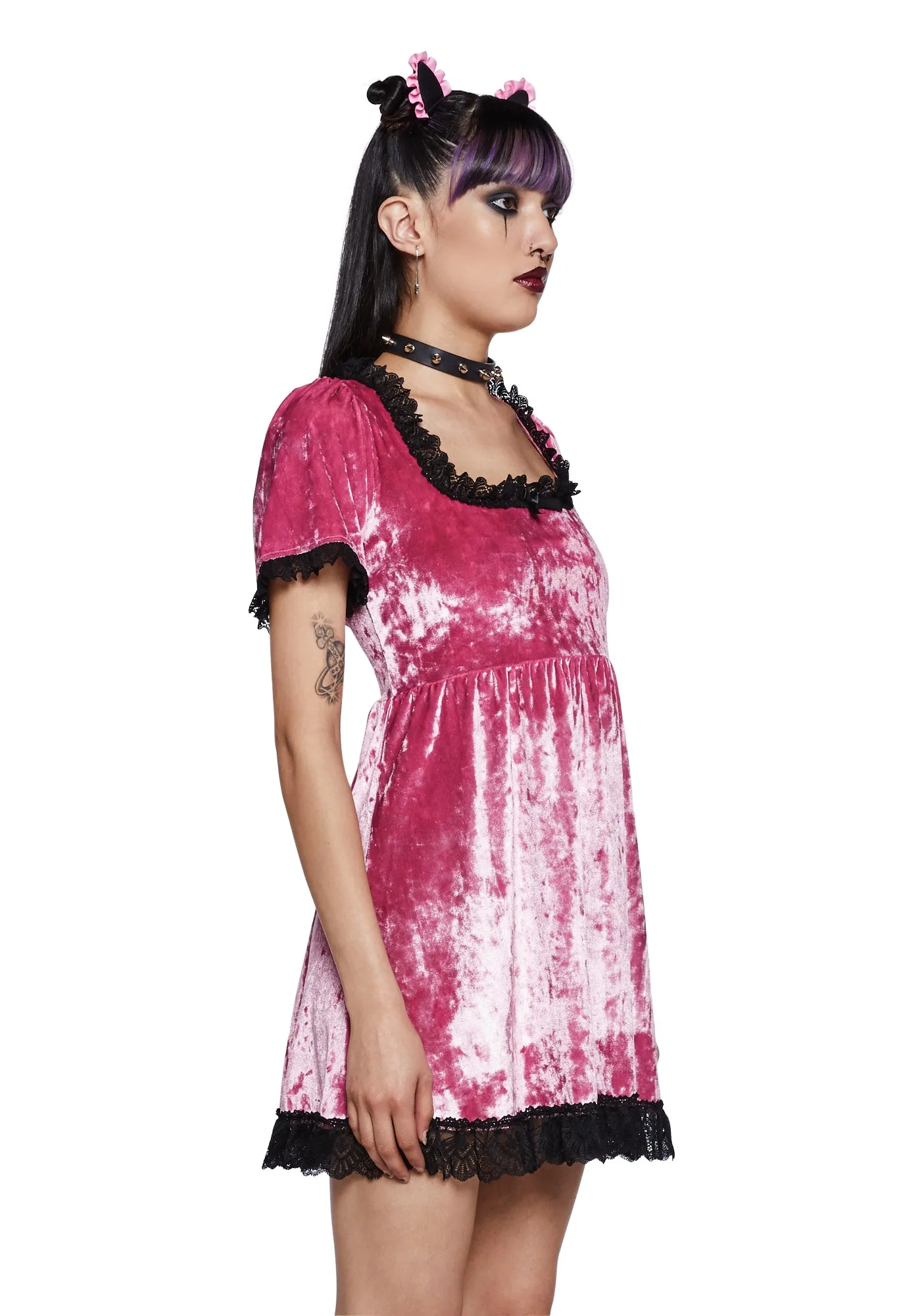Drinking Your Blood Velvet Mini Dress - Pink sold by Dolls Kill product image thumbnail 3