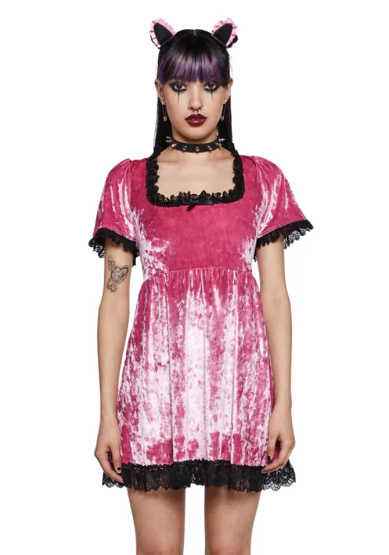 Drinking Your Blood Velvet Mini Dress - Pink sold by Dolls Kill