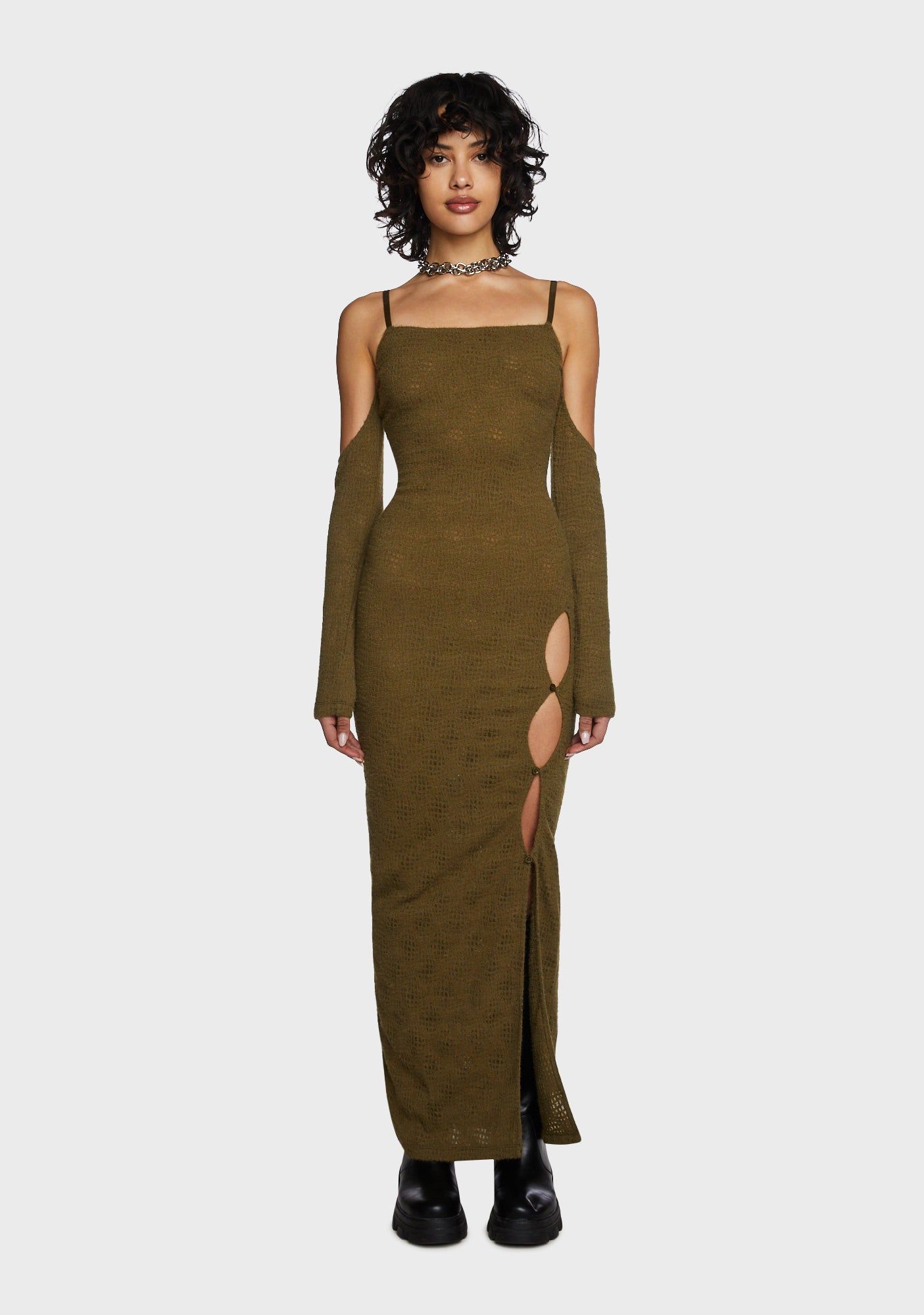 Humble Brag Maxi Dress - Olive sold by Dolls Kill