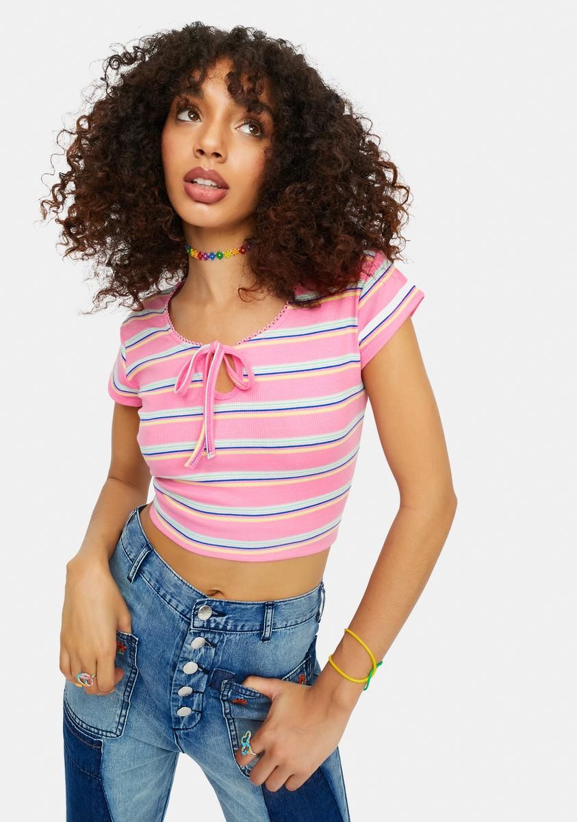 Needed Chill Striped Keyhole Baby Tee sold by Dolls Kill