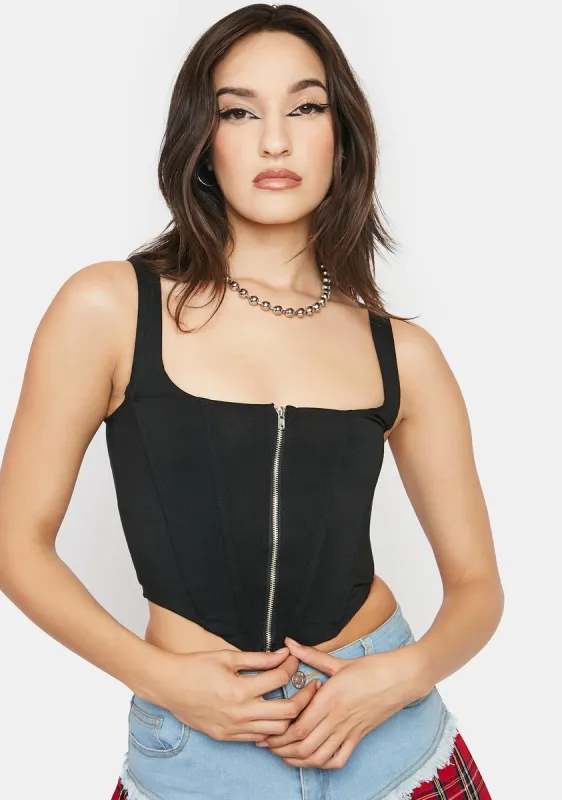 Noir Hold A Grudge Corset Crop Top sold by Dolls Kill