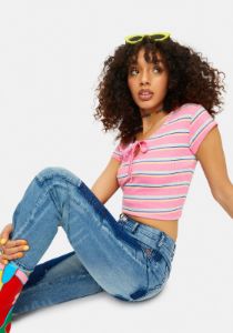 Needed Chill Striped Keyhole Baby Tee sold by Dolls Kill