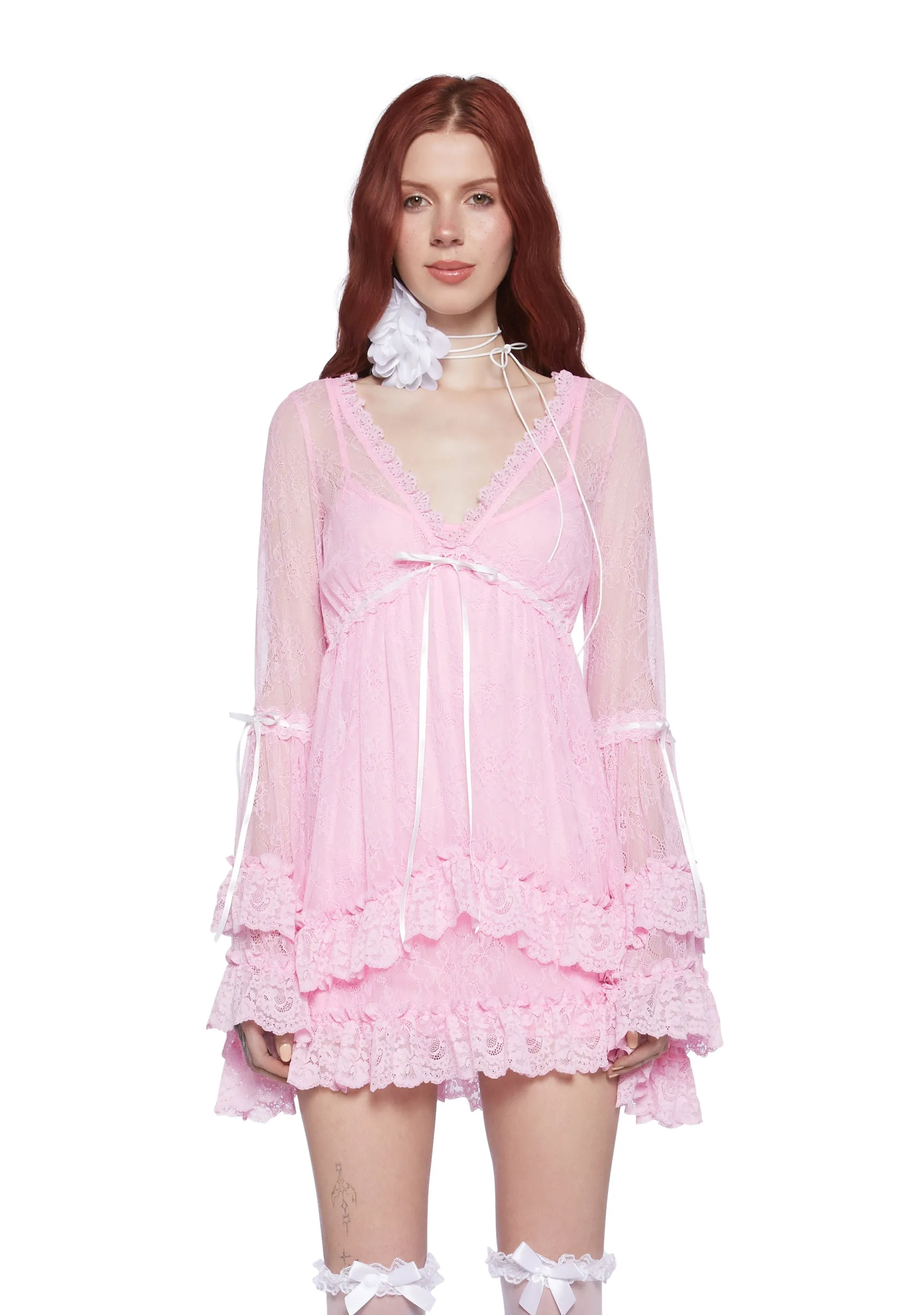 Real Divinity Mini Dress - Lace Pink sold by Dolls Kill