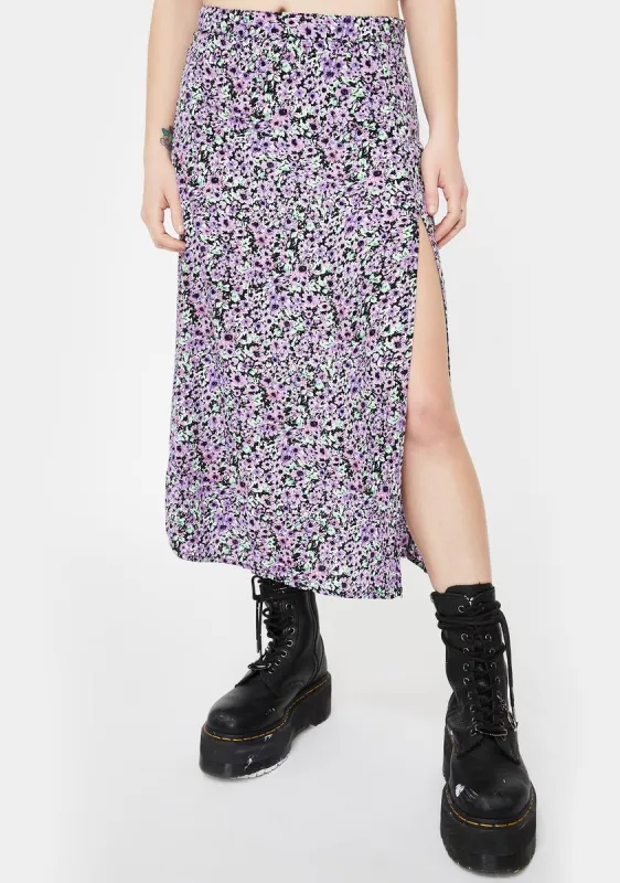 Lilac Floral Saika Midi Skirt sold by Dolls Kill