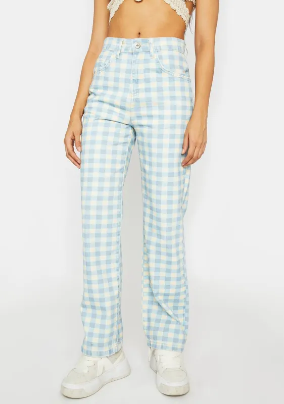 Vintage Gingham Denim Straight Leg Jeans sold by Dolls Kill