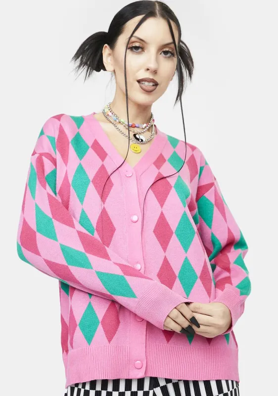 Secret Genius Argyle Print Cardigan sold by Dolls Kill