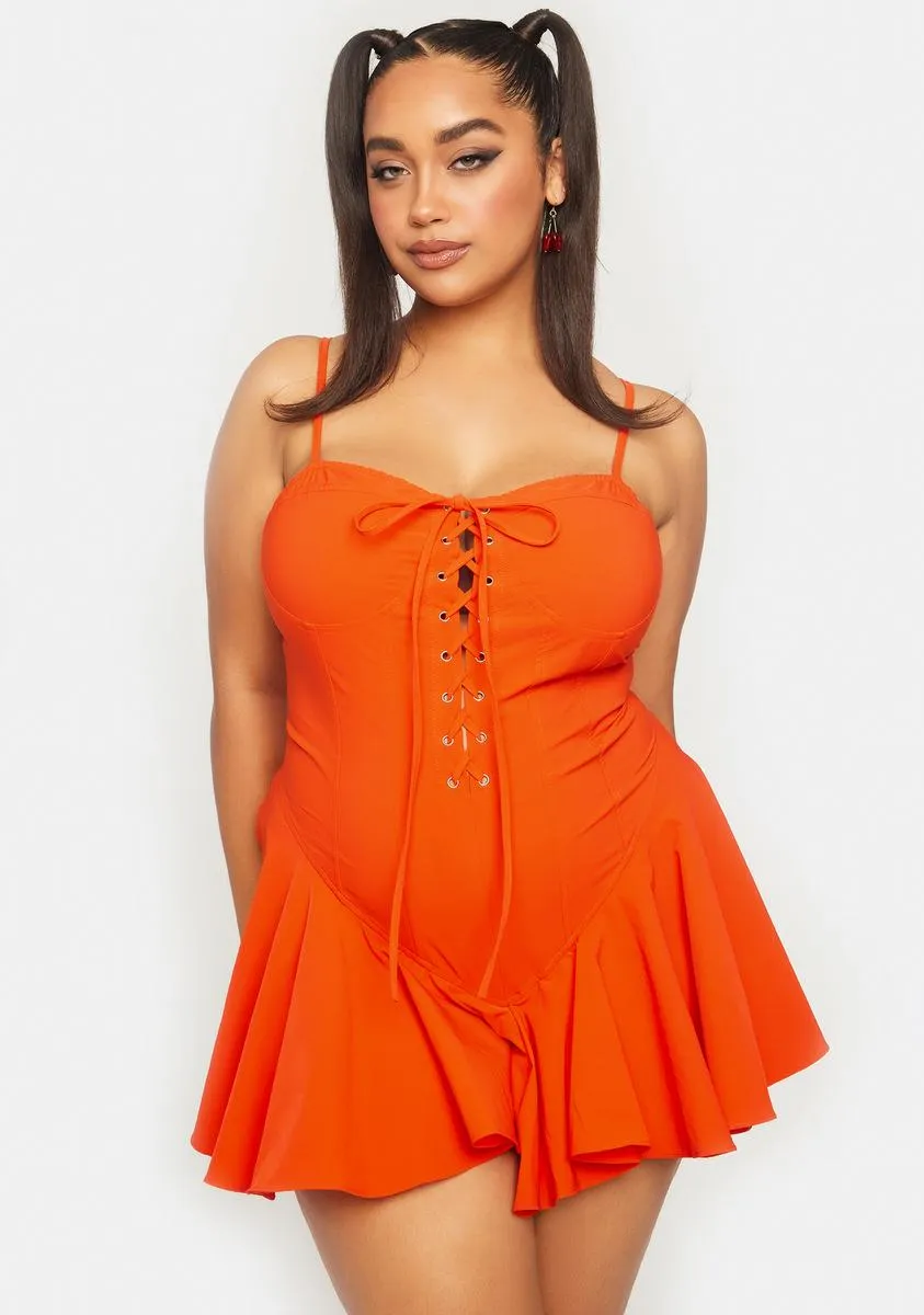 Tangerine My Truthful Thoughts Flared Dress sold by Dolls Kill