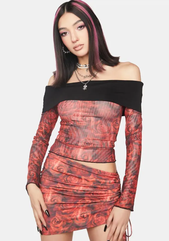 Red Rose Off Shoulder Top sold by Dolls Kill