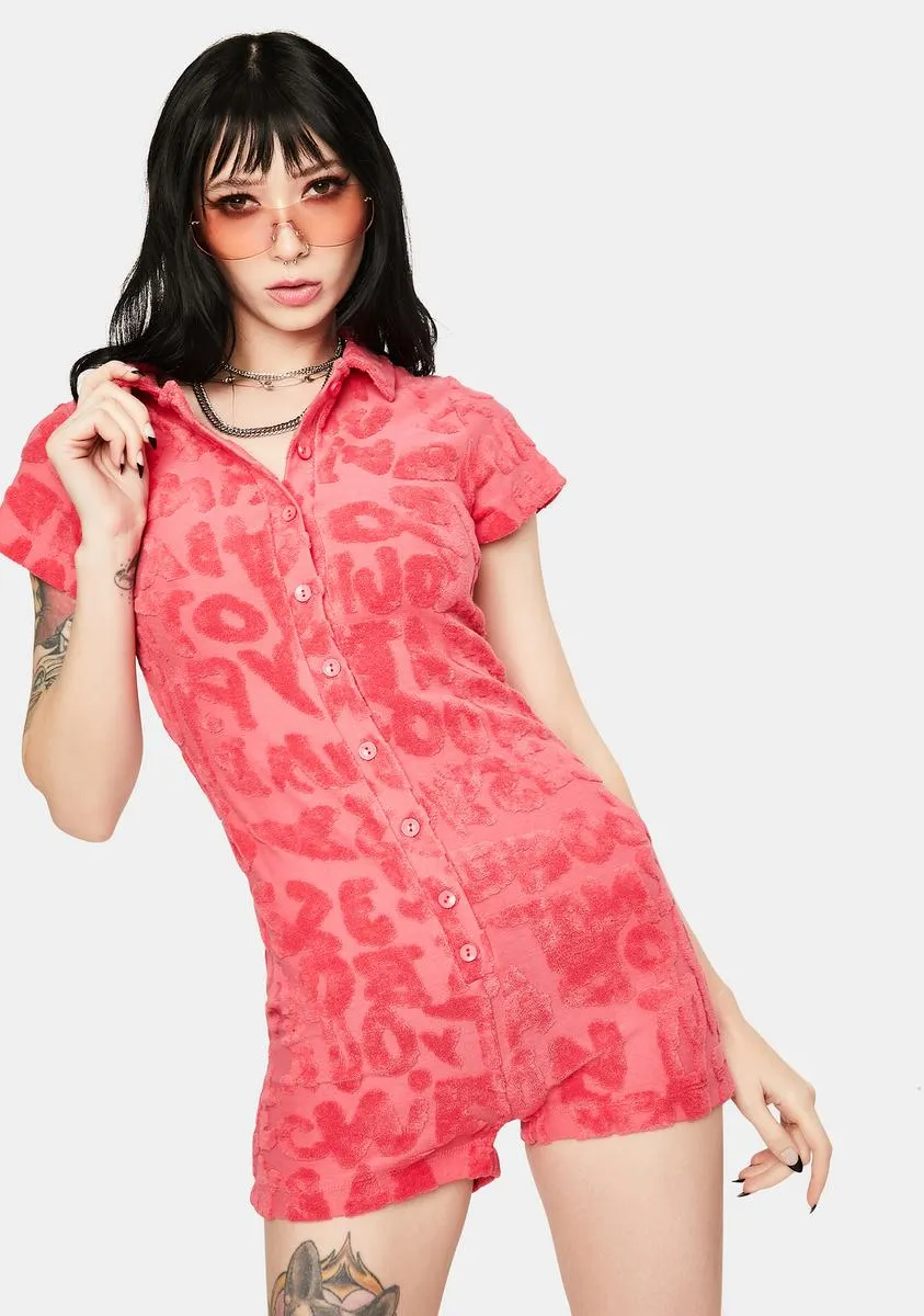 Pink Graffiti Embossed Towelling Playsuit sold by Dolls Kill