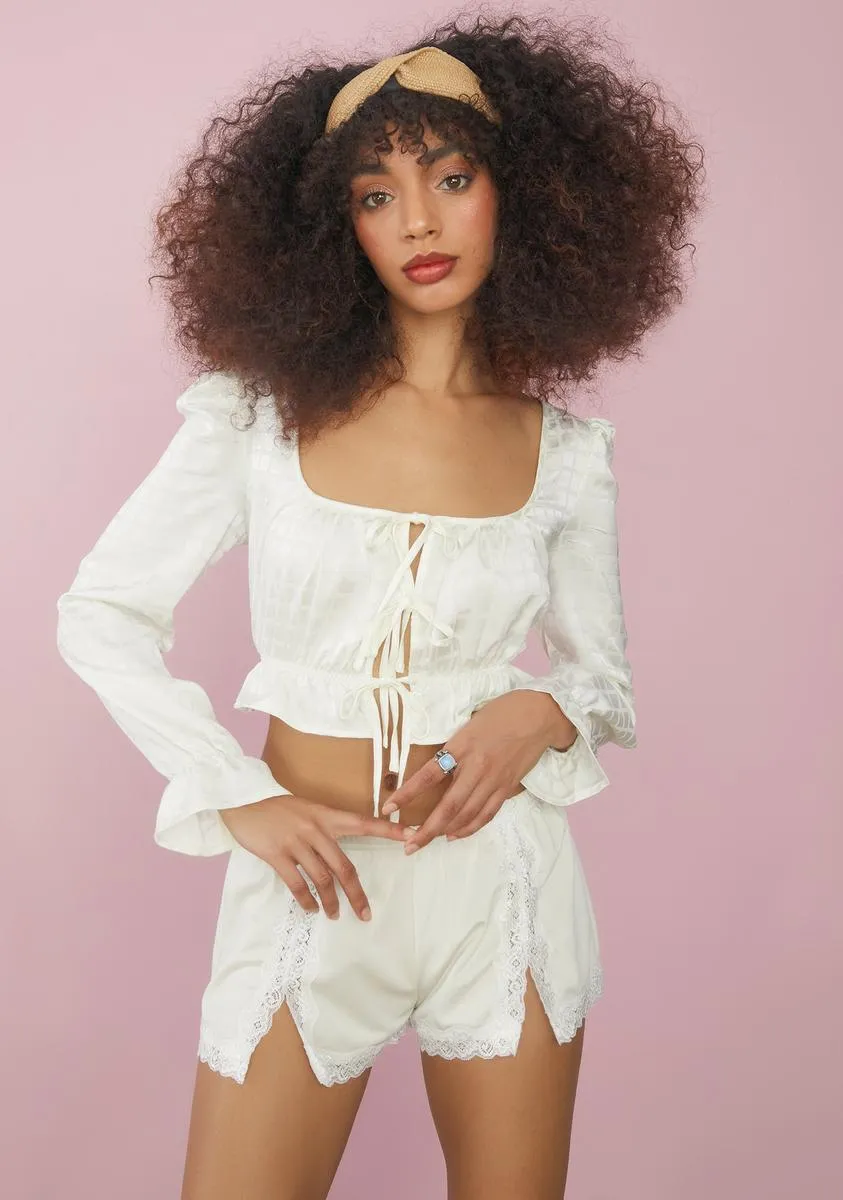 Cup Of Tea Satin Tie Front Top sold by Dolls Kill