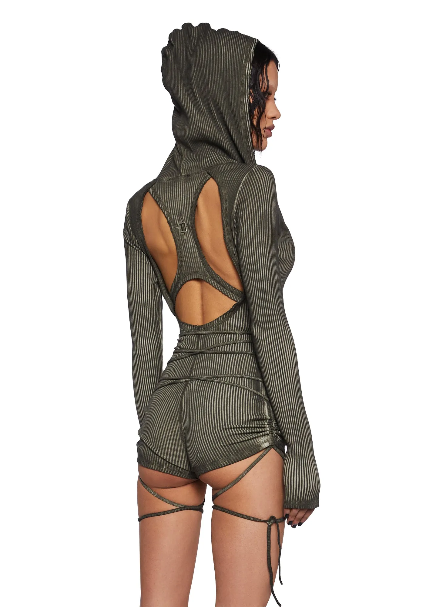 Crossfade Hooded Long Sleeve Romper - Green sold by Dolls Kill product image thumbnail 4