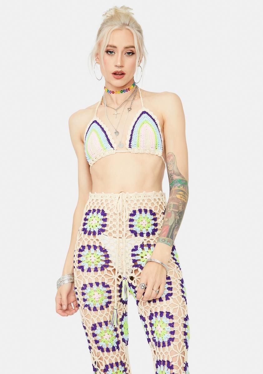 Sun Dazer Crochet Pant Set sold by Dolls Kill