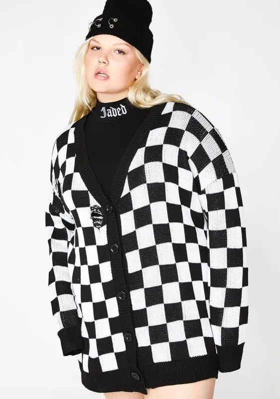 Baddie Square Me Up Checkered Cardigan sold by Dolls Kill