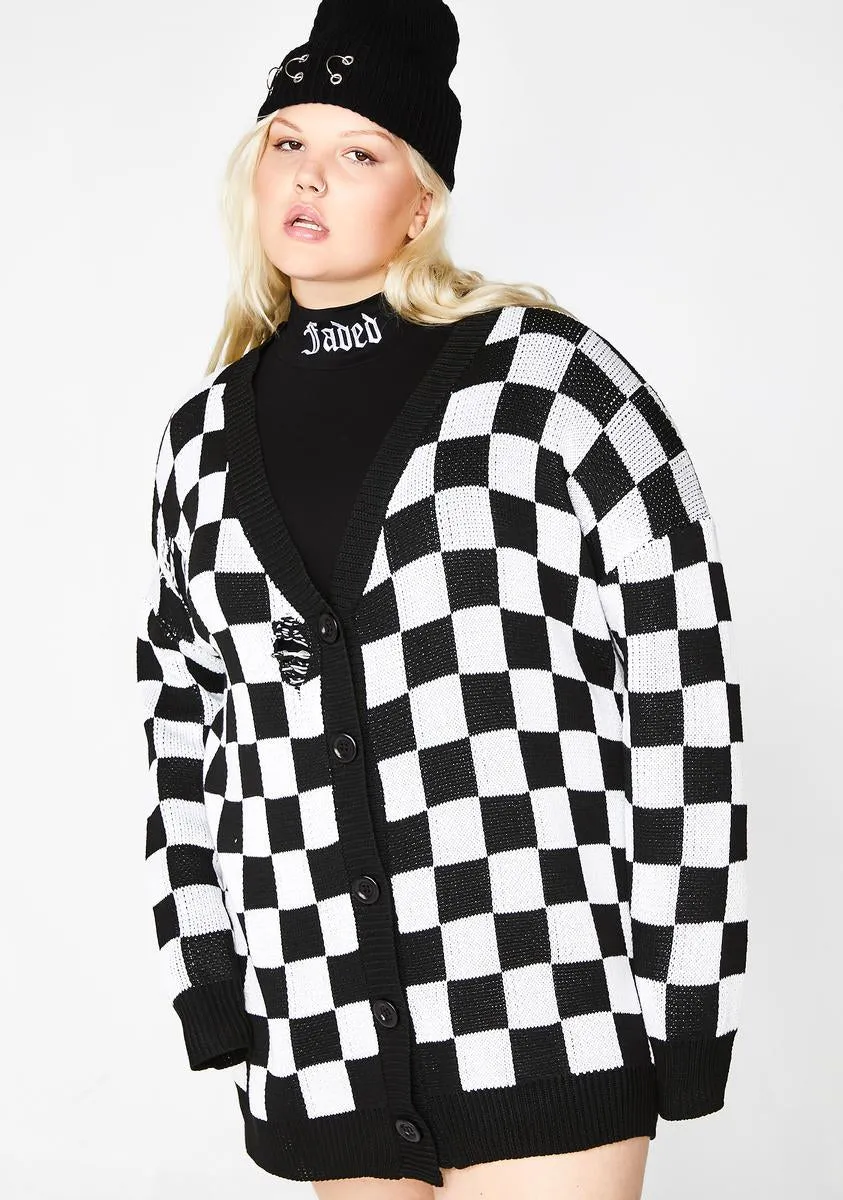 Baddie Square Me Up Checkered Cardigan sold by Dolls Kill