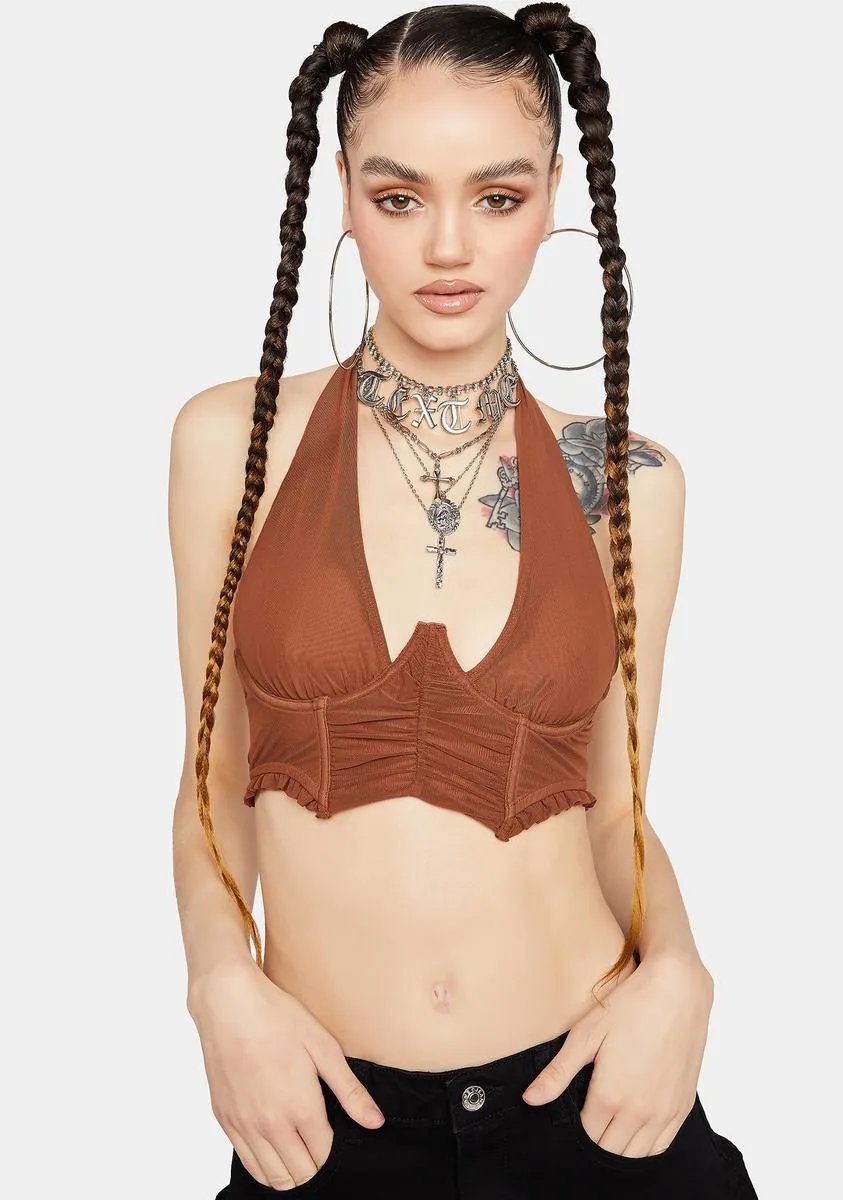 Tantalizing Toffee Mesh Crop Top sold by Dolls Kill