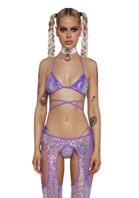 Royal Reef Diva Sequin Wrap Top - Purple sold by Dolls Kill