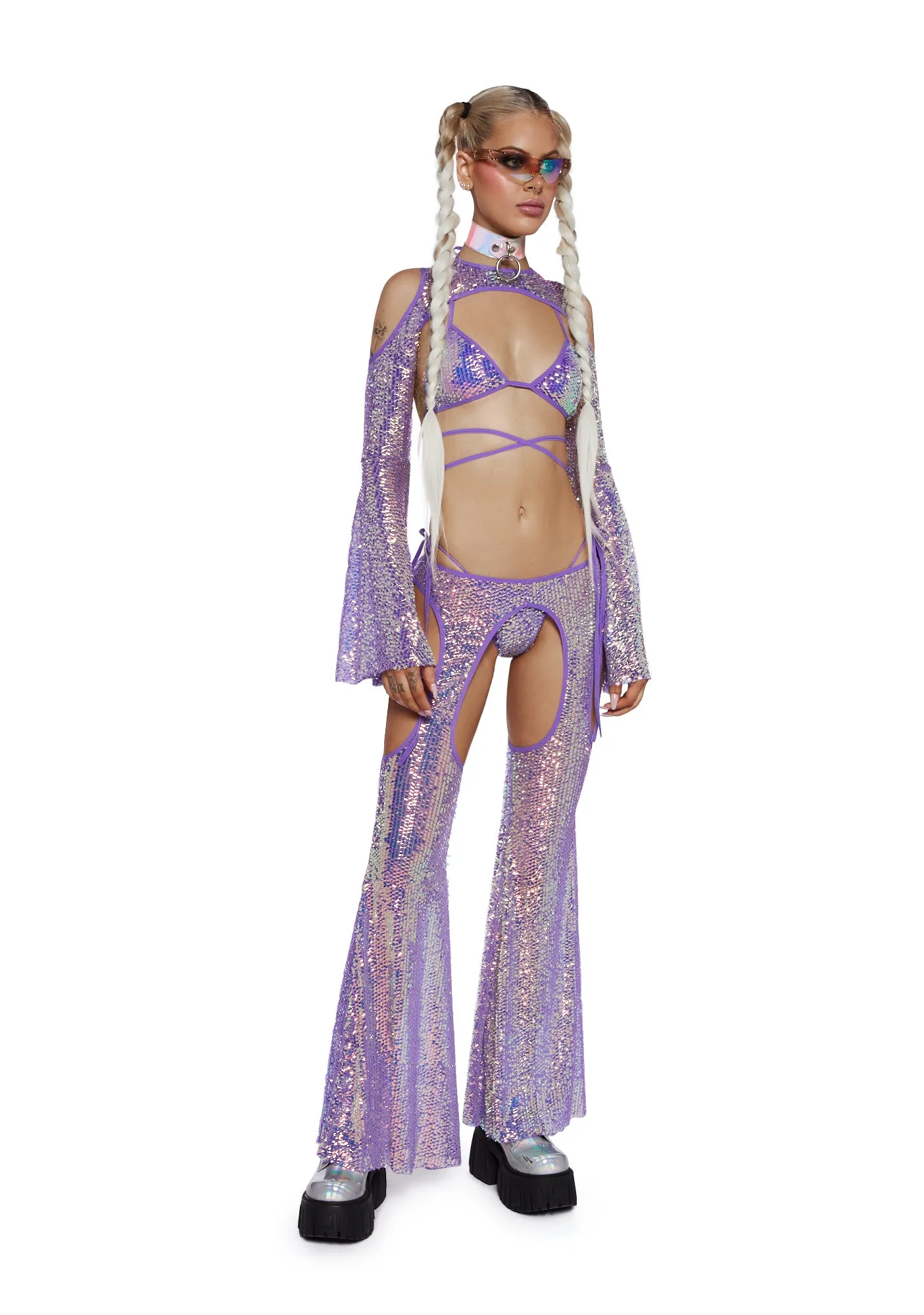 Royal Reef Diva Sequin Wrap Top - Purple sold by Dolls Kill product image thumbnail 2
