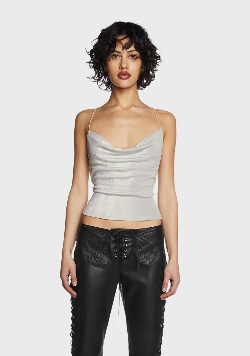 Metallic Cowl Neck Knit Top sold by Dolls Kill