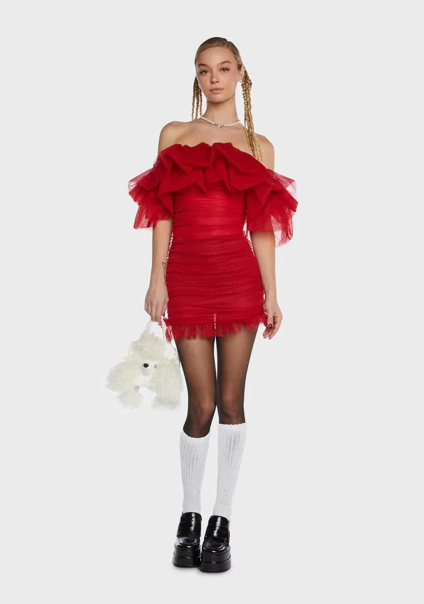 Red Tulle Pleated Strapless Dress sold by Dolls Kill product image thumbnail 4