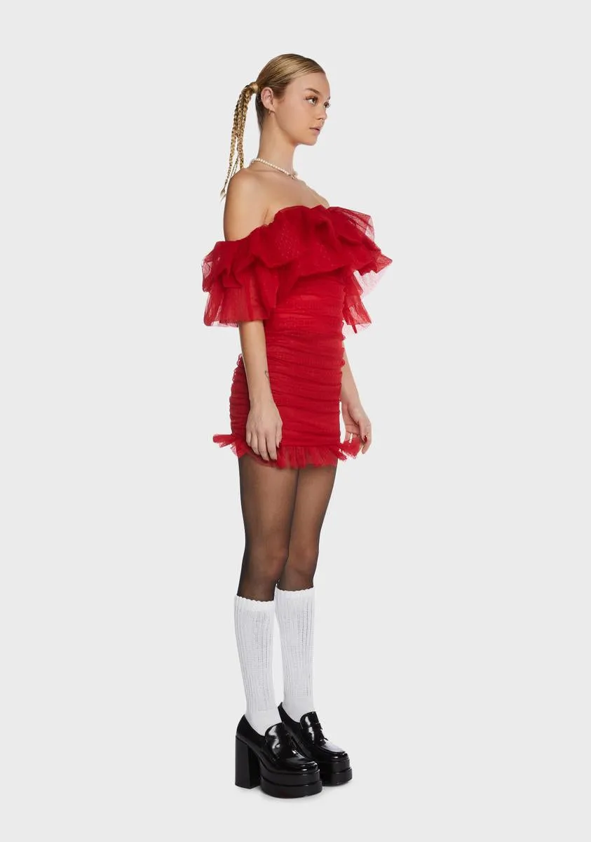 Red Tulle Pleated Strapless Dress sold by Dolls Kill product image thumbnail 2