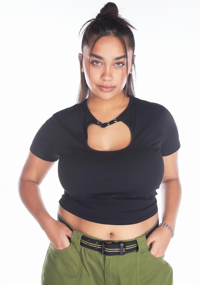 Plus For Your Information Cutout Crop Top sold by Dolls Kill