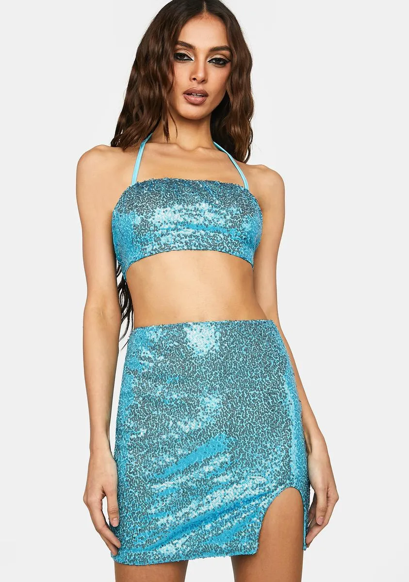 Blue Sequin Skirt Set sold by Dolls Kill