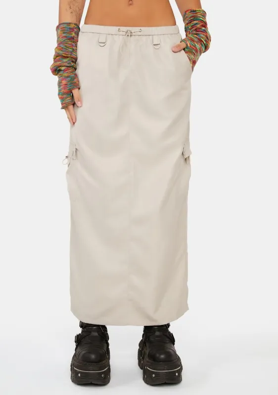 Beige Demi Cargo Maxi Skirt sold by Dolls Kill