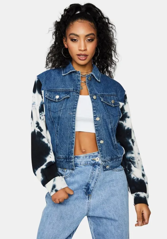 Reveal Ur Feels Tie Dye Sleeve Denim Jacket sold by Dolls Kill