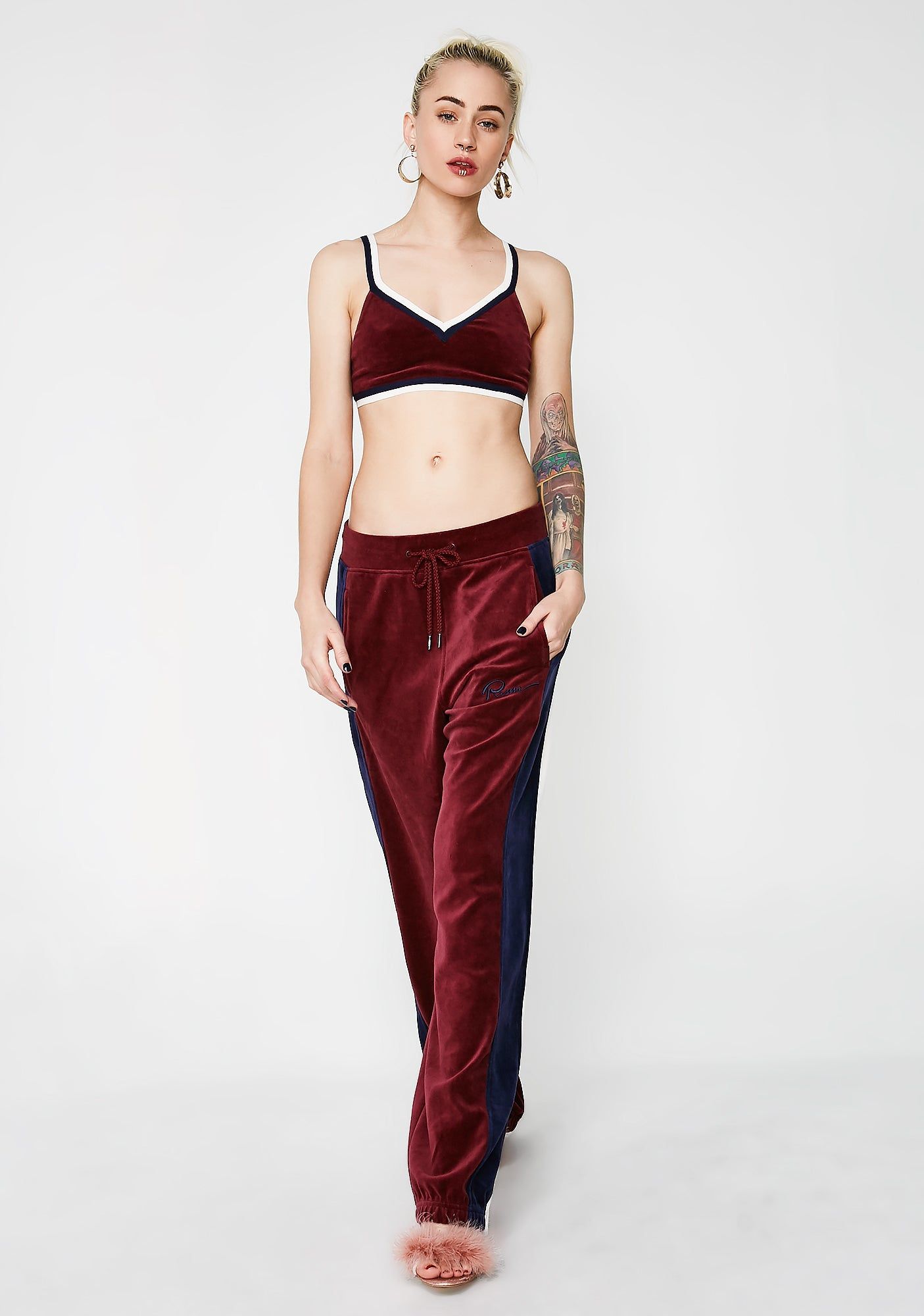 FENTY PUMA By Rihanna Wine V Neck Velour Crop Top sold by Dolls Kill product image thumbnail 5